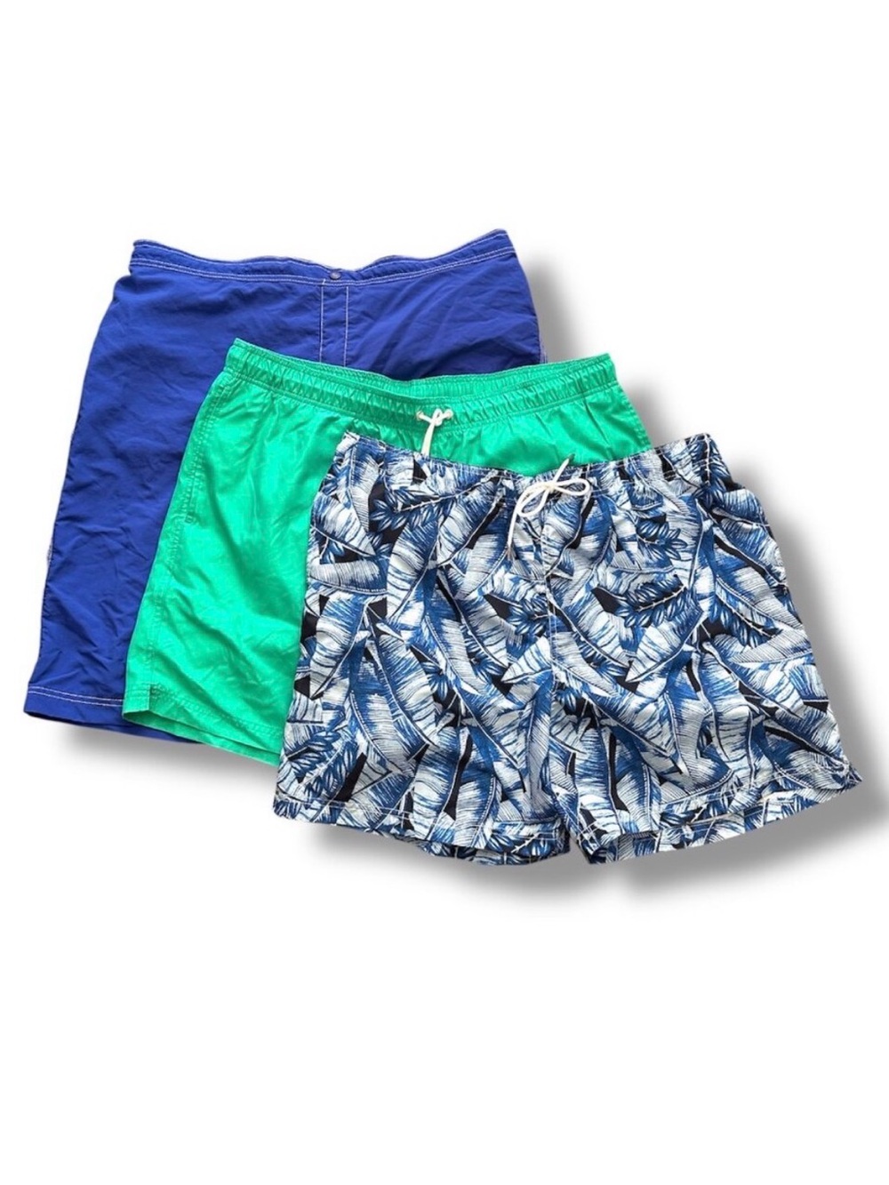 Lot of 3 Lands' End Swim Trunks Men's Size XL - Blue, Green, Palm Tree Print